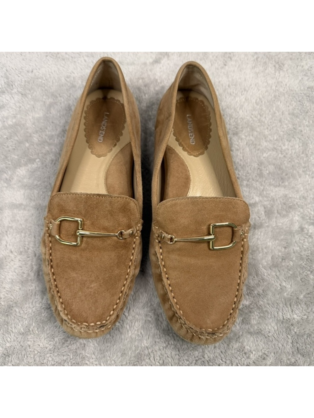 Lands’ End Tan Suede Horsebit Driving Loafers Women’s Size 7B